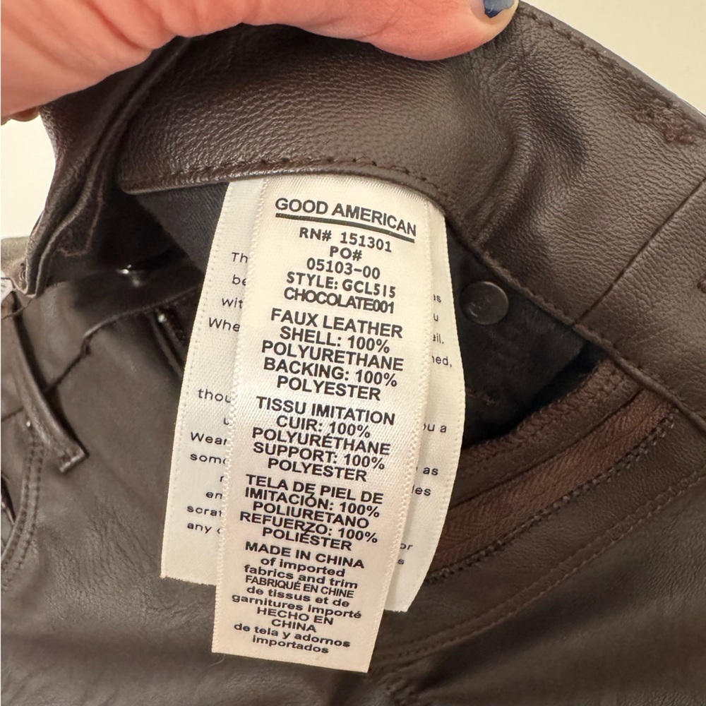 Good American Faux Leather Moto Style Pants Chocolate Brown Size 2 / 26 FLAW - Picture 3 of 10